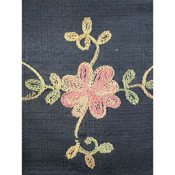 Vintage 50's-60's Black Embroidered Floral Clutch Purse with Gold Clasp formal - Picture 4 of 11